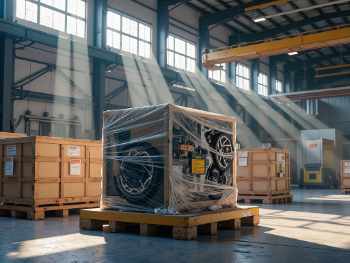 Industrial grade LCM module designed for harsh environments, shown in workshop setting with protective equipment, industrial lighting
